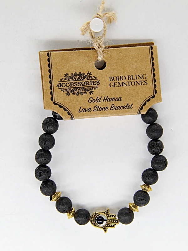 A lava vulcânica nas pulseiras destaca-se pela cor preta e opaca