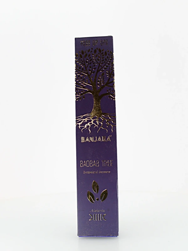 O incenso Banjara Tree of Life Baobab é originário da Índia e produzido artesanalmente por artesãos da comunidade tribal Banjara